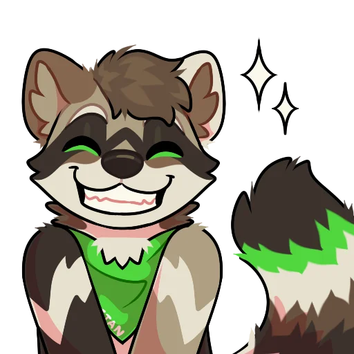 Lorcian sticker: grinning with his eyes shut, in his green bandana.