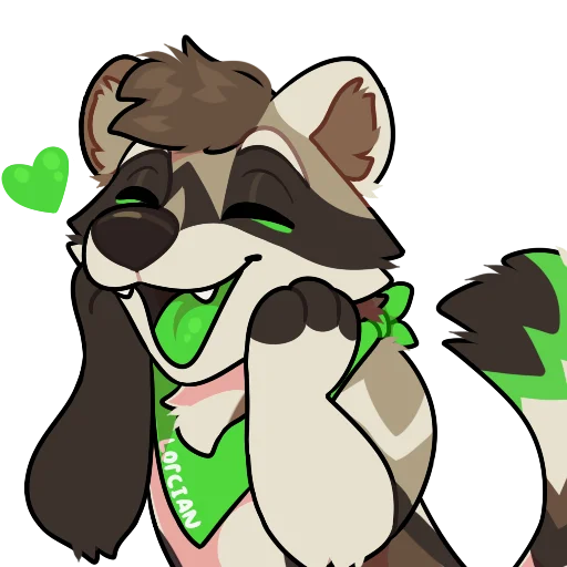 Lorcian sticker: blushing happily with a little green heart.